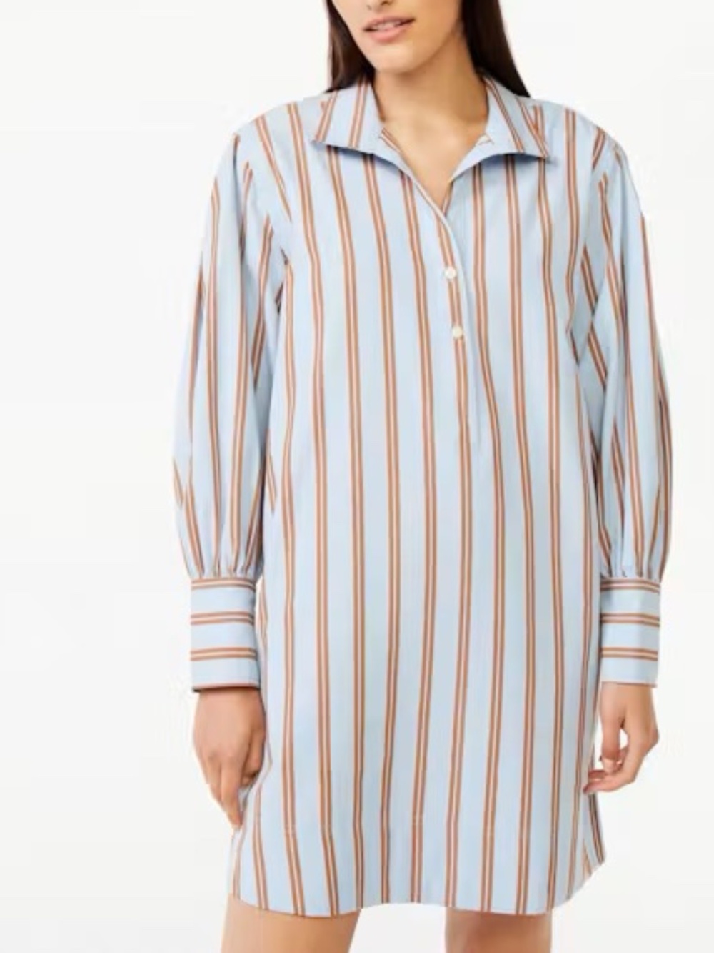 Blue Brown Striped Cotton Mini Shirt Dress Long Sleeve XXL Free Assembly